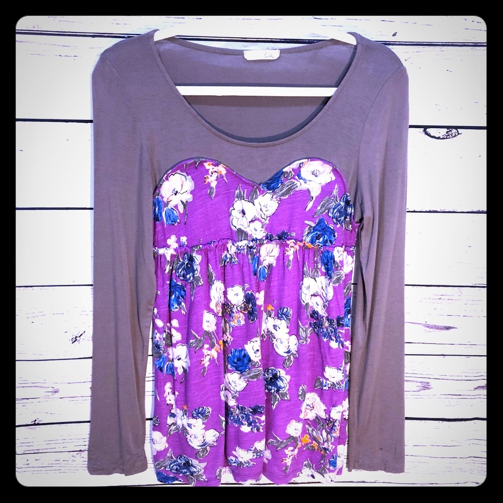 Lush Floral Babydoll Mixed Media Long Sleeved Top